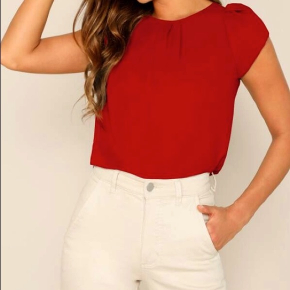 Red Short Sleeve Chiffon Top - Picture 1 of 2